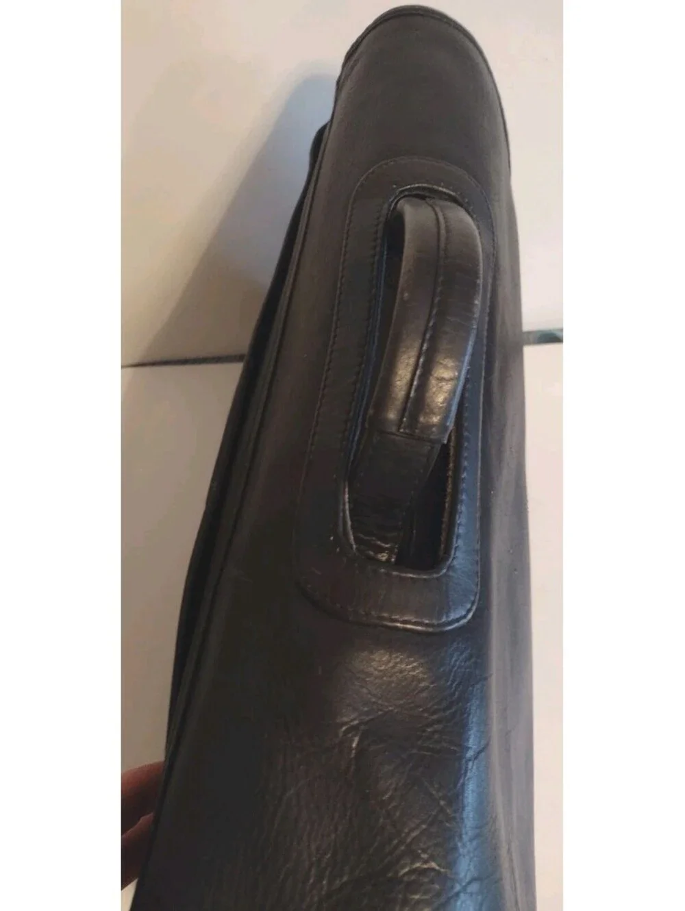 Vintage Black Leather Expandable Briefcase Portfolio Executive Lawyer Bag 17
